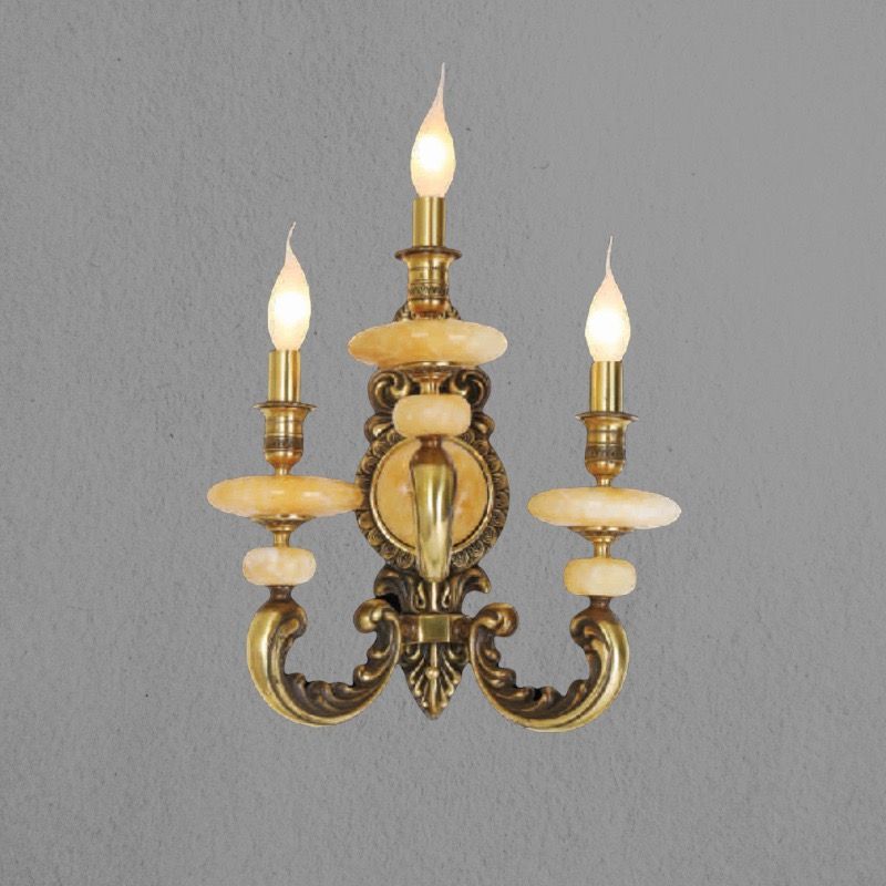 Đèn vách đồng nguyên chất thiết kế tay nến, chao đá cẩm thạch VD-189