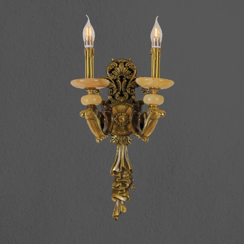 Đèn vách đồng nguyên chất thiết kế tay nến, chao đá cẩm thạch VD-204