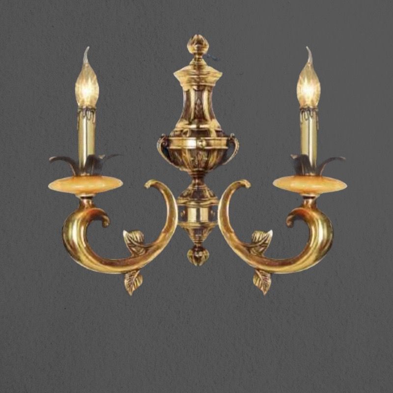 Đèn vách đồng nguyên chất thiết kế tay nến, chao đá cẩm thạch VD-212