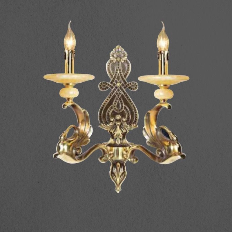 Đèn vách đồng nguyên chất thiết kế tay nến, chao đá cẩm thạch VD-217