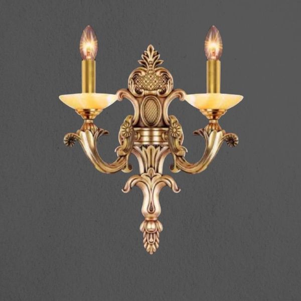 Đèn vách đồng nguyên chất thiết kế tay nến, chao đá cẩm thạch VD-218