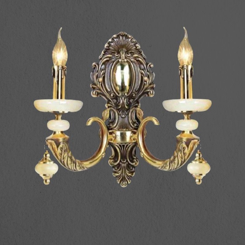 Đèn vách đồng nguyên chất thiết kế tay nến, chao đá cẩm thạch VD-219