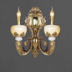 Đèn vách đồng nguyên chất thiết kế tay nến, chao đá cẩm thạch VD-221