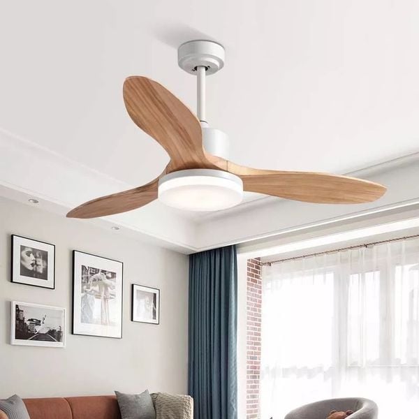 Quạt trần đèn, cánh gỗ, thiết kế hiện đại  QT-107