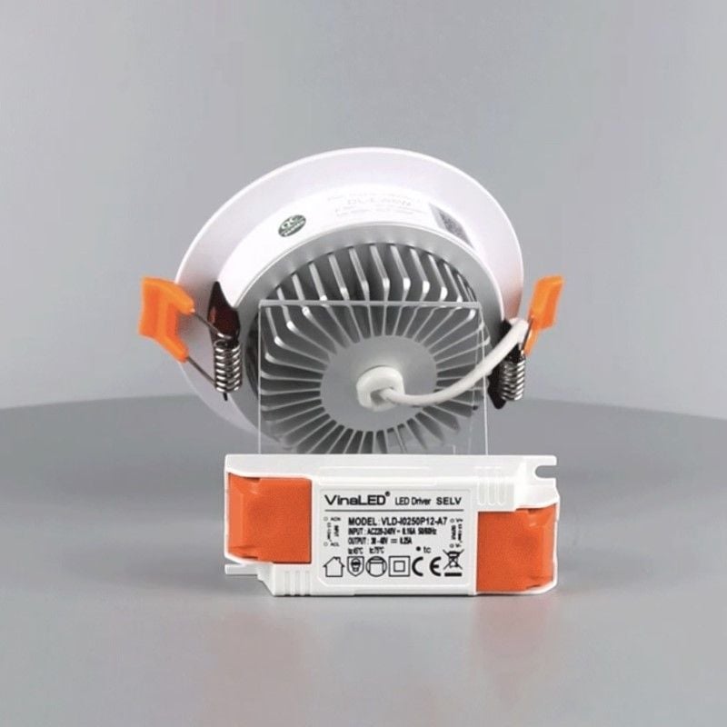 Đèn downlight âm trần cao cấp, 9wat VINALED mẫu E, màu TRẮNG/BẠC