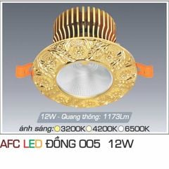 Đèn downlight âm trần nhà phố, biệt thự cổ điển cao cấp, 12wat, thân kim loại đồng cao cấp AFC005/12