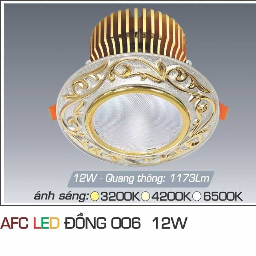 Đèn downlight âm trần nhà phố, biệt thự cổ điển cao cấp, 12wat, thân kim loại đồng cao cấp AFC006/12