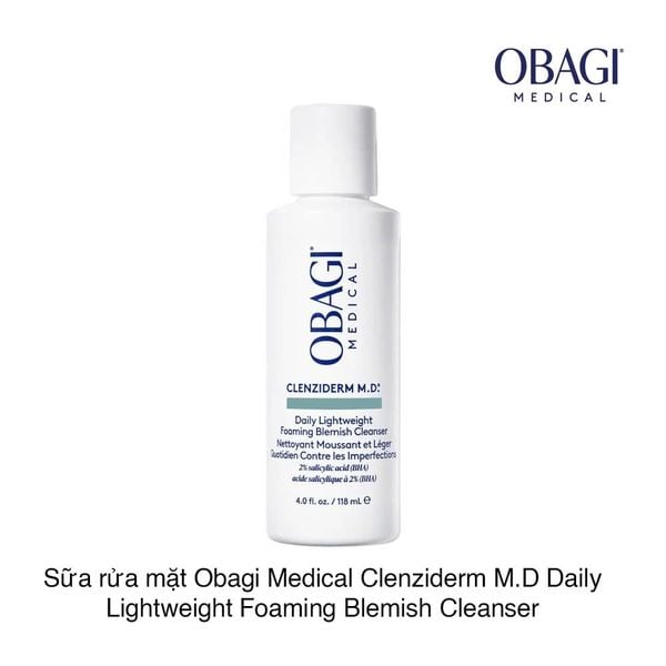 Sữa rửa mặt Obagi Medical Clenziderm M.D Daily Lightweight Foaming Blemish Cleanser 2% Salicylic Acid 118ml