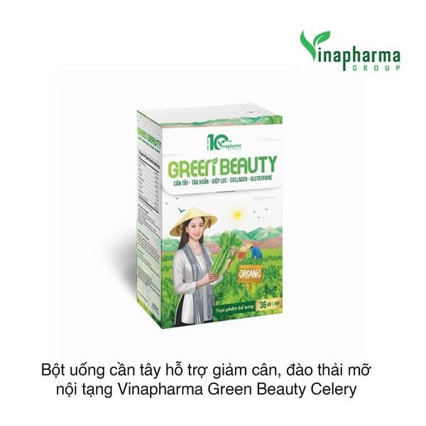 Bột uống cần tây hỗ trợ giảm cân, đào thải mỡ nội tạng Vinapharma Green Beauty Celery (36 gói)