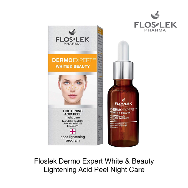 Dung dịch tẩy tế bào chết, làm sáng da, mờ đốm nâu Floslek Dermo Expert White & Beauty Lightening Acid Peel Night Care 30ml (Hộp)