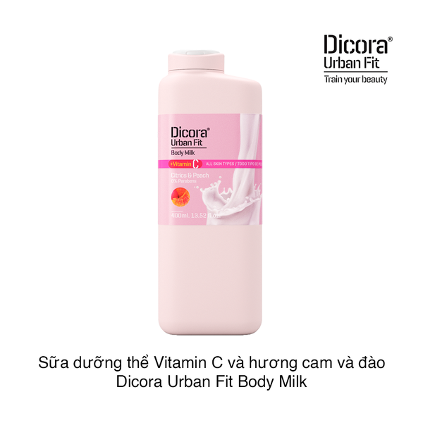 Sữa dưỡng thể Vitamin C và hương cam và đào Dicora Urban Fit Body Milk Citrics & Peach 400ml (Chai)