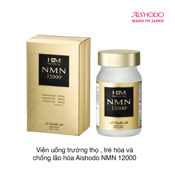Viên uống trẻ hóa da và chống lão hóa Aishodo HM Medical NMN 12000 (60 viên) (Hộp)