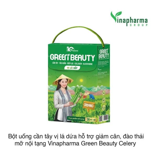 Bột uống cần tây vị lá dứa hỗ trợ giảm cân, đào thải mỡ nội tạng Vinapharma Green Beauty Celery (36 gói)