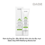 Kem dưỡng ẩm, điều tiết bã nhờn cho da dầu mụn Babe Stop AKN Mattifying Moisturiser Sebum-Regulating Action Mattifying Effect 50ml