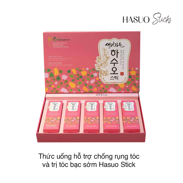 Thức uống hỗ trợ chống rụng tóc và trị tóc bạc sớm Hasuo Stick (15g x 10 gói x 5 hộp)