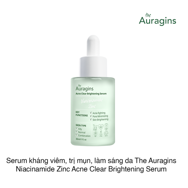 Tinh chất kháng viêm, trị mụn, làm sáng da The Auragins Niacinamide Zinc Acne Clear Brightening Serum 30ml