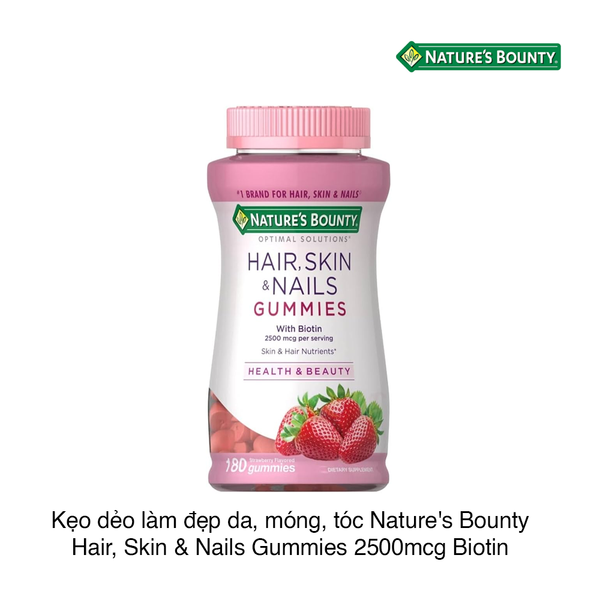 Kẹo dẻo làm đẹp da, móng, tóc Nature's Bounty Hair, Skin & Nails Gummies 2500mcg Biotin (180 viên)