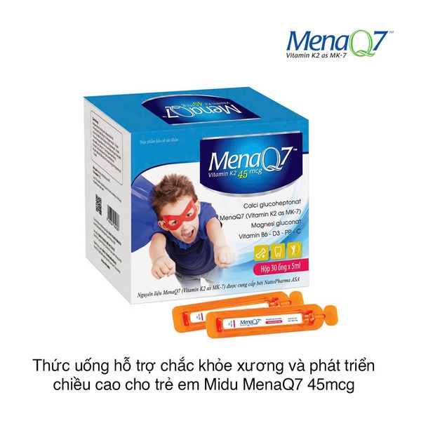 Thức uống hỗ trợ chắc khỏe xương và phát triển chiều cao cho trẻ em Midu MenaQ7 45mcg (30 ống x 5ml)