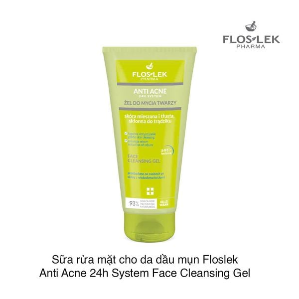 Sữa rửa mặt cho da dầu mụn Floslek Anti Acne 24h System Face Cleansing Gel 200ml