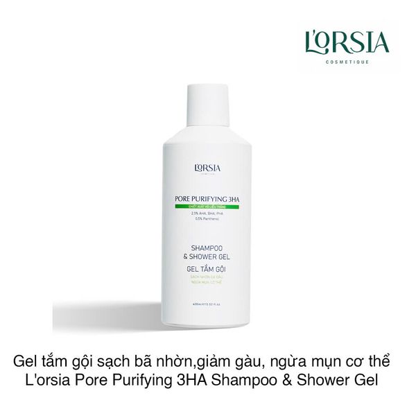 Gel tắm gội làm sạch bã nhờn, giảm gàu, ngừa mụn cơ thể L'orsia Pore Purifying 3HA Shampoo & Shower Gel 400ml