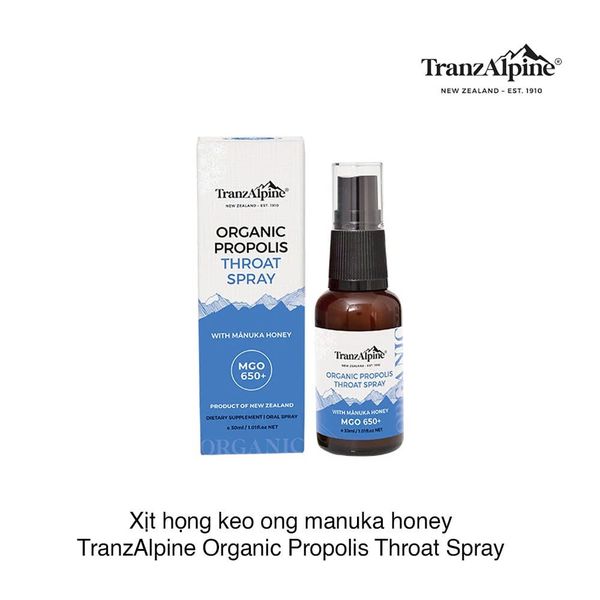 Xịt Họng Keo Ong Organic Propolis Throat Spray With Manuka Honey MG550+