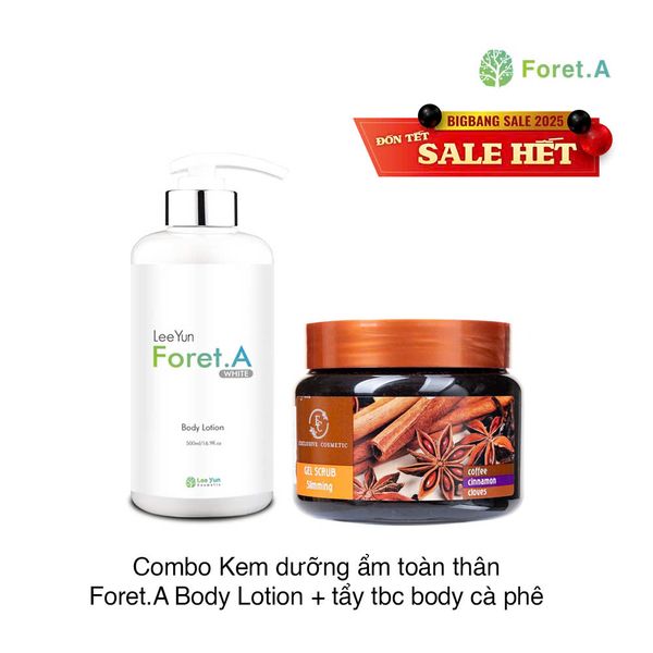 COMBO Kem dưỡng ẩm toàn thân Foret.A Body Lotion và tẩy tế bào chết cà phê