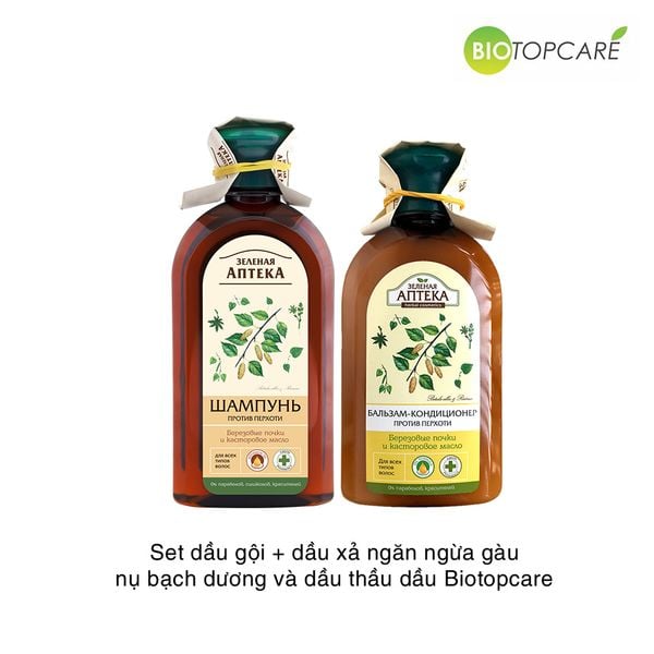 Gội xả ngăn ngừa gàu, giảm ngứa và viêm da đầu Biotopcare Green Pharmacy Birch Buds And Castor Oil Shampoo