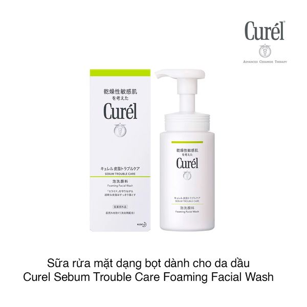 Sữa rửa mặt dạng bọt dành cho da dầu Curel Sebum Trouble Care Foaming Facial Wash 150ml (Hộp)