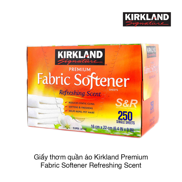 Giấy thơm quần áo Kirkland Premium Fabric Softener Refreshing Scent (250 miếng)