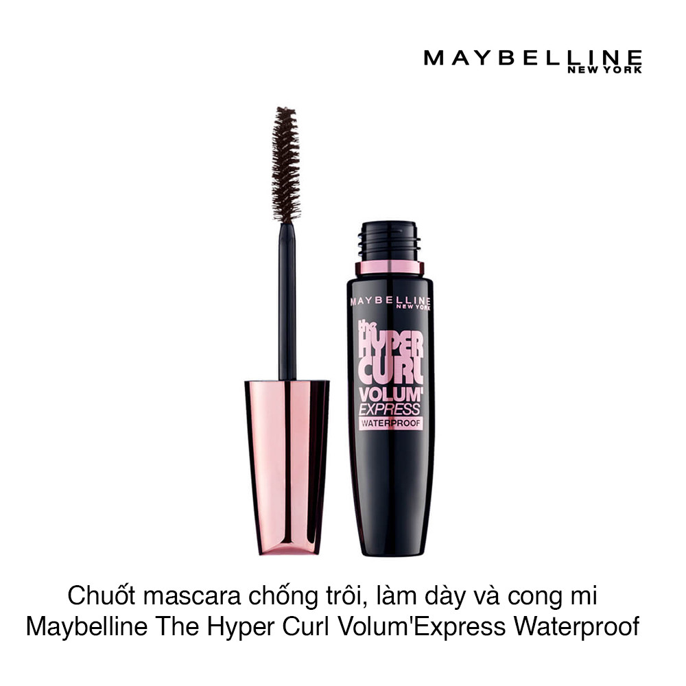 Chuốt mascara chống trôi, làm dày và cong mi Maybelline The Hyper Curl Volum'Express Waterproof 9,2ml