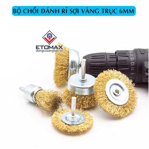 Bộ 5 chổi đánh rỉ sét sợi vàng trục 6mm