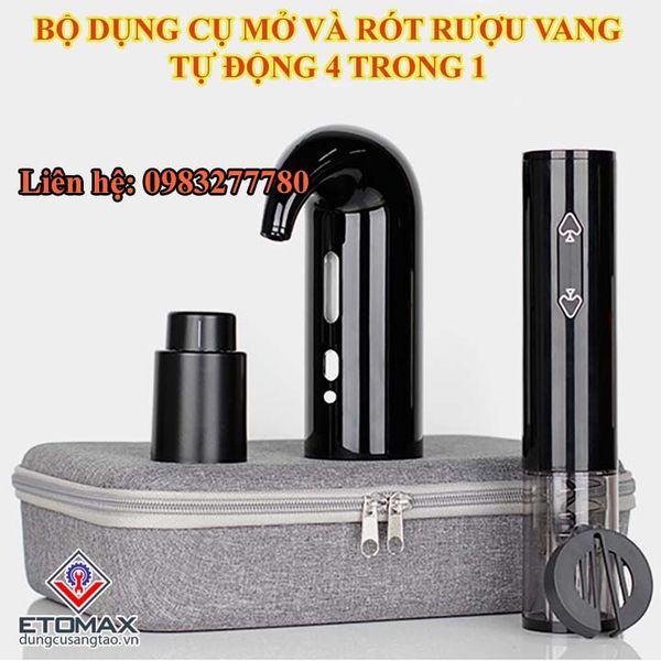 Bộ Dụng Cụ Mở Rượu Và Rót Rượu Vang Tự Động 4 Trong 1 Chuyên Nghiệp