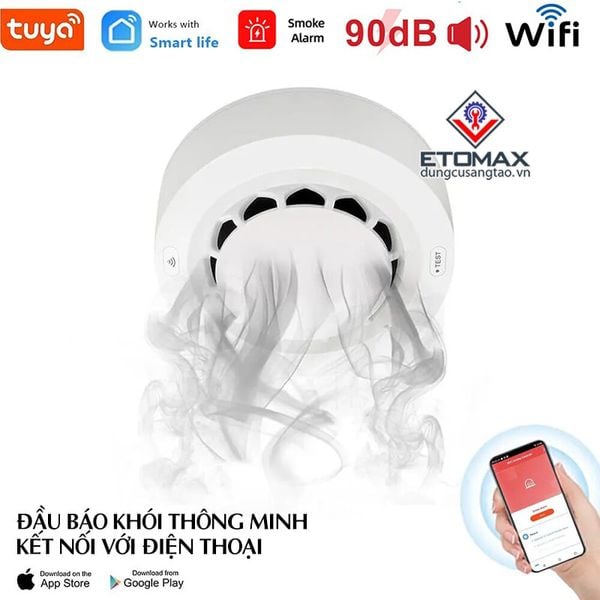 Đầu báo khói báo cháy độc lập kết nối với điện thoại qua WIFI