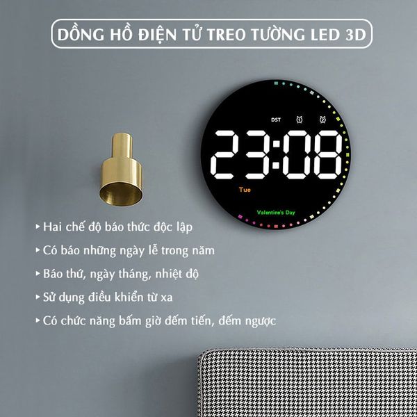 Đồng hồ điện tử treo tường led 3D điều khiển từ xa DS6635