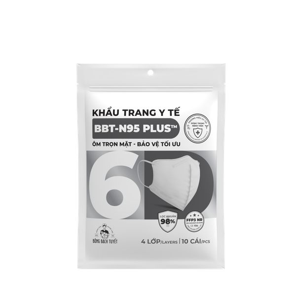  [MỚI] Khẩu trang 6D - N95 Plus trắng 4 lớp (10 cái/gói) 