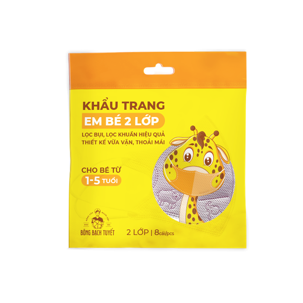  Khẩu trang Bông Bạch Tuyết Trẻ Em 2 lớp cho bé 1-5 tuổi màu hồng (8 cái/gói) 