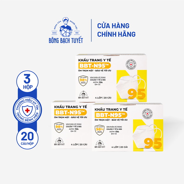  Combo 3 Hộp Khẩu trang Bông Bạch Tuyết N95 Trắng (20 cái/hộp) 