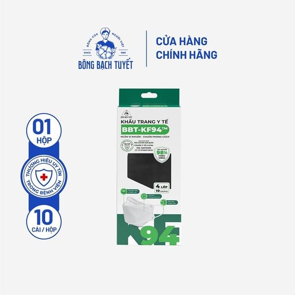  Combo 10 Gói Khẩu trang Bông Bạch Tuyết KF94 4 lớp đen (10 cái/gói) 