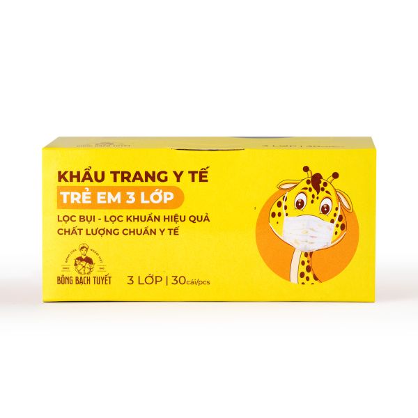  Khẩu trang Bông Bạch Tuyết Trẻ Em 3 lớp cho bé 6 -11 tuổi màu trắng (30 cái/ hộp) 