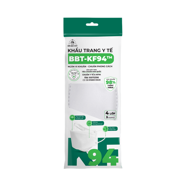  Combo 10 Gói khẩu trang Bông Bạch Tuyết KF94 4 lớp trắng (10 cái/gói) 