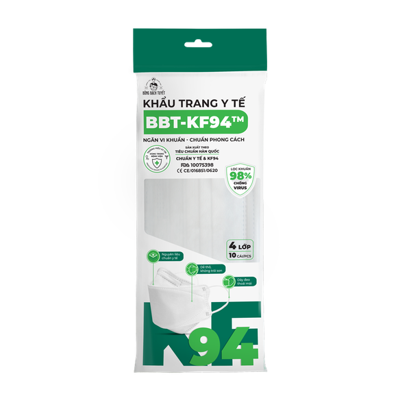  Khẩu trang Bông Bạch Tuyết KF94 4 lớp trắng (10 cái/gói) 