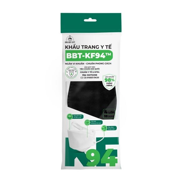  Khẩu trang Bông Bạch Tuyết KF94 4 lớp đen (10 cái/gói) 