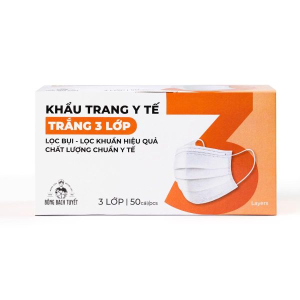  Khẩu trang Bông Bạch Tuyết 3 lớp trắng (50 cái/hộp) 