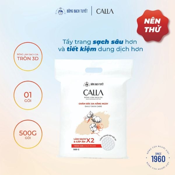  Bông tẩy trang làm sạch da Bông Bạch Tuyết Calla tròn 3D 500gr - 1100 miếng/gói 