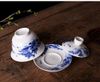Chén khải tiềm trà sơn thủy hoa sen mẫu đơn bát trà phủ xanh trắng bộ tách trà 180cc bát gốm có nắp lớn