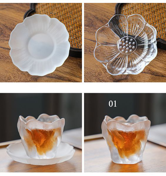 Tấm lót ly trà thủy tinh hoa sen phụ kiện trà đạo