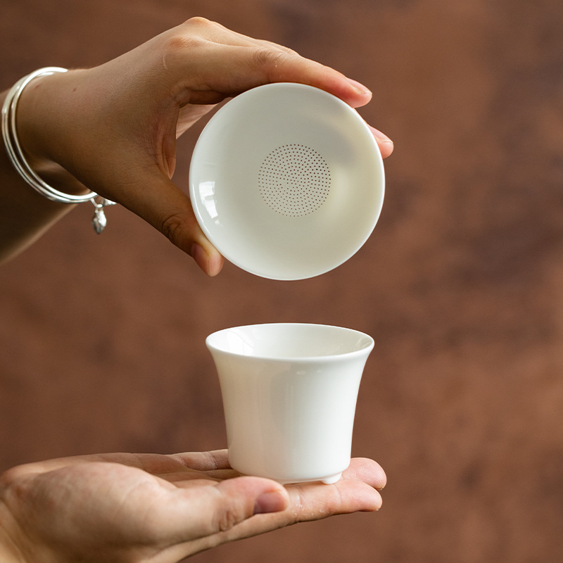 Bộ lọc trà sứ ngọc trắng toàn phần để gạc bã trà dùng cho các hộ gia đình có bàn trà đạo