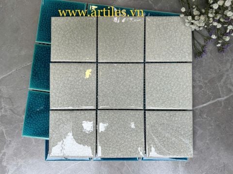  Gạch Mosaic Gốm Men Rạn 2 Lớp Màu Trắng ArtM1032 