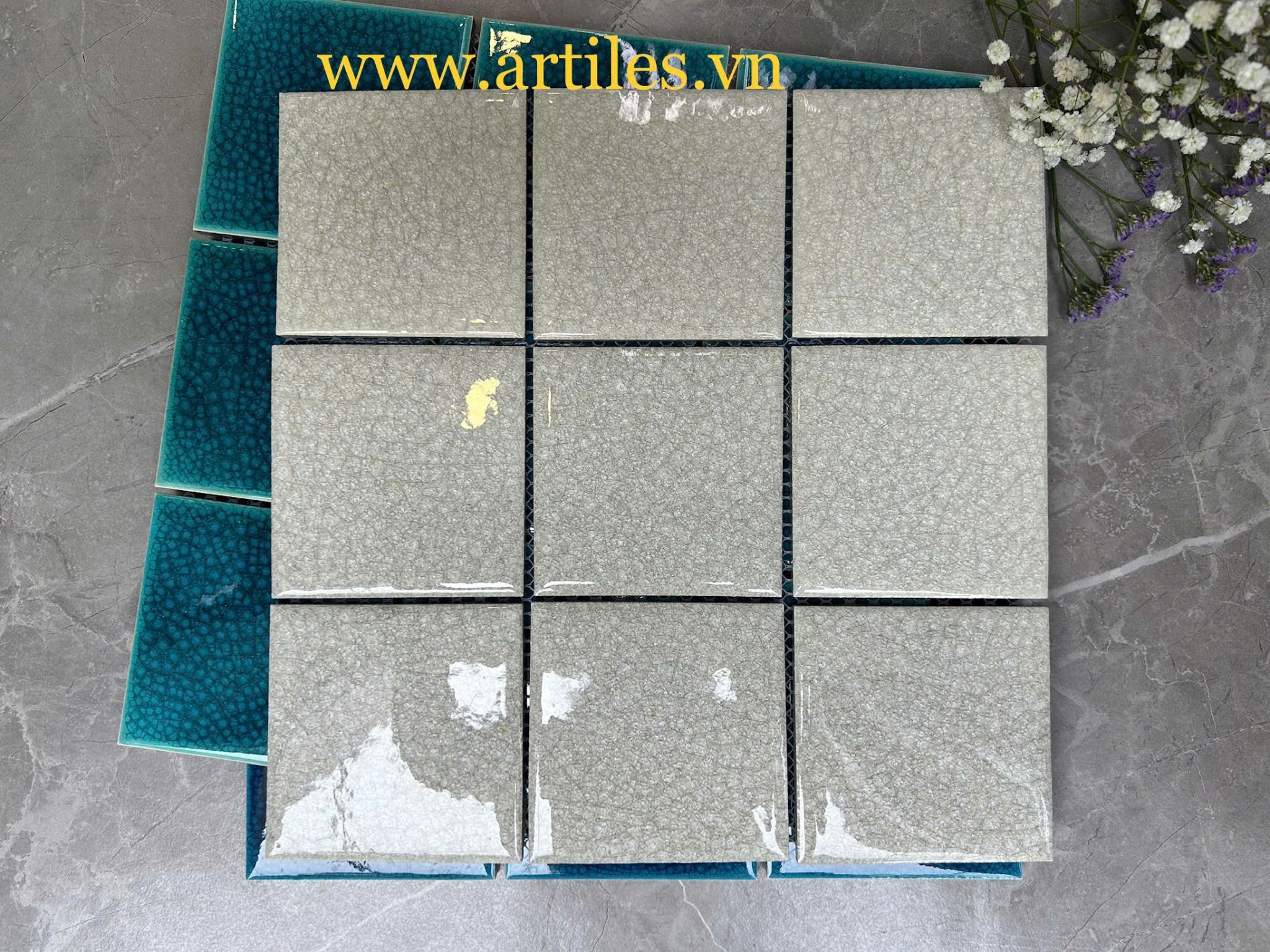 Gạch Mosaic Gốm Men Rạn 2 Lớp Màu Trắng ArtM1032