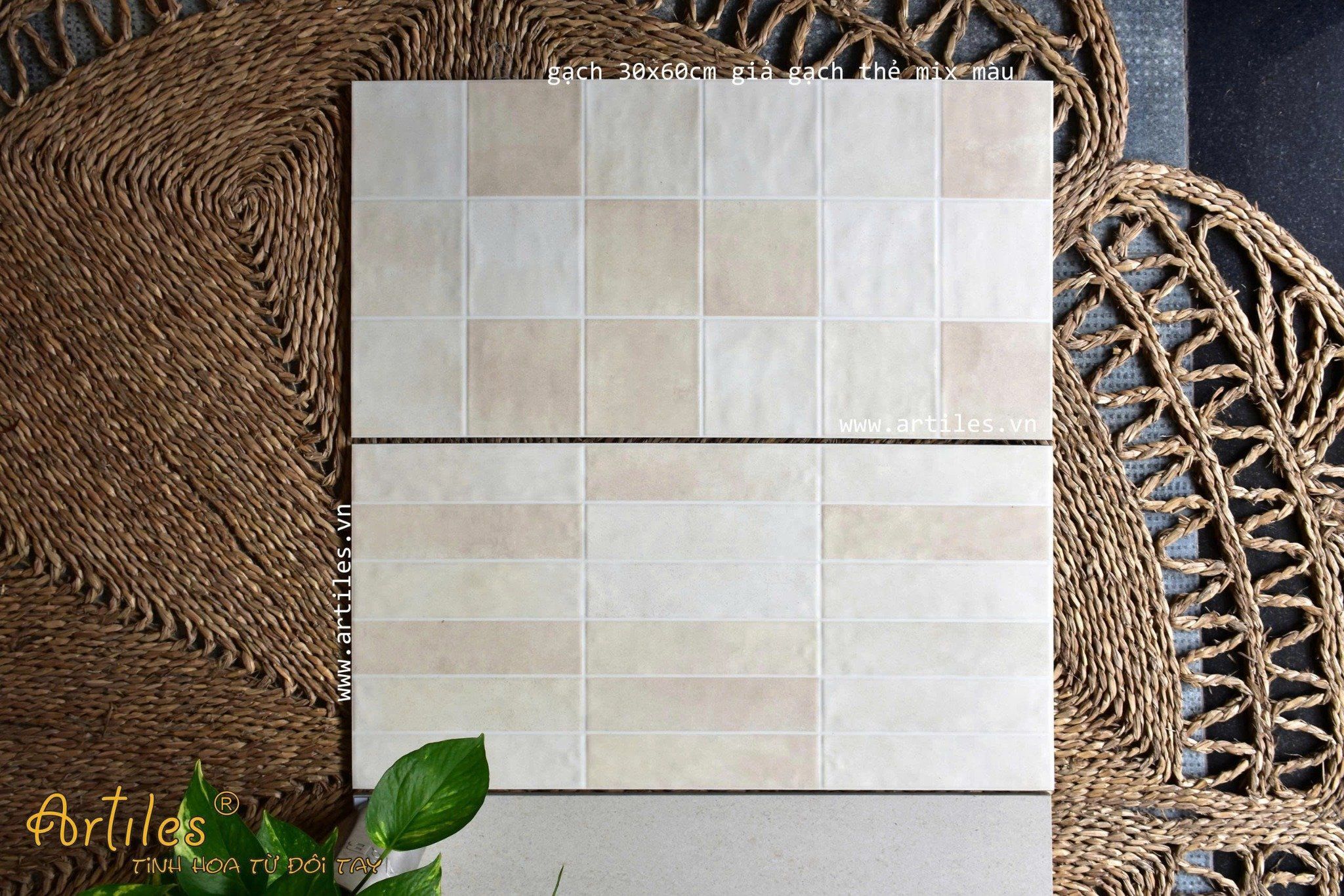 Gạch ốp lát trang trí mix màu kem beige
